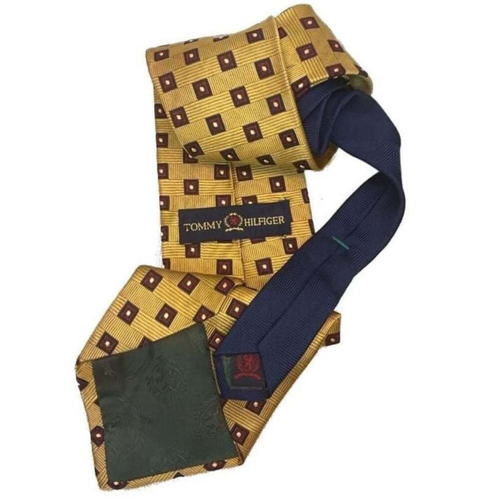 Tommy Hilfiger Men's Yellow & Blue Geometric Square‎ 100% Silk Neck Tie
